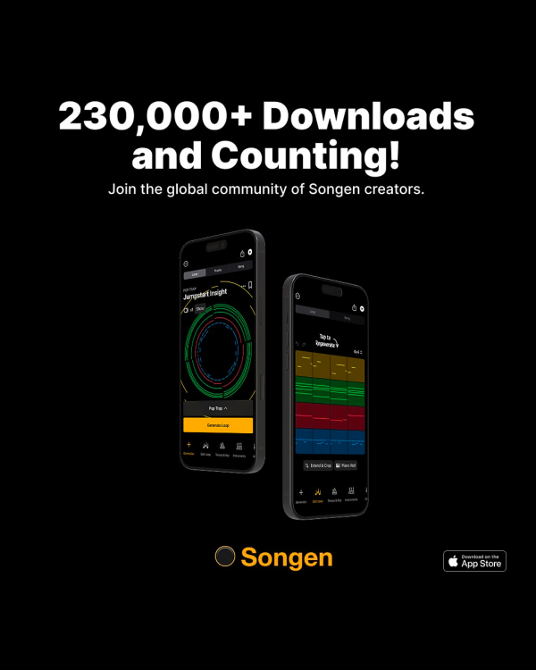 Songen social creative: 230,000+ downloads with dual phone mockups