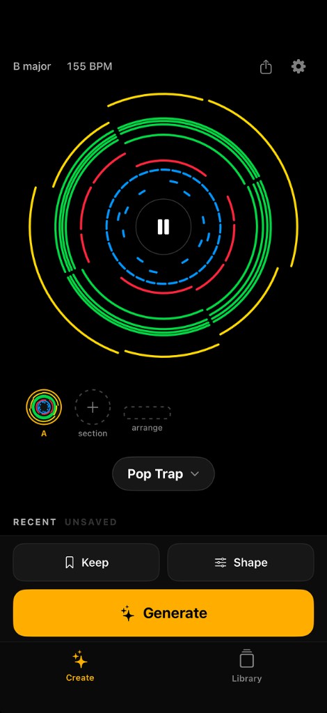 Songen app showing generative AI music interface